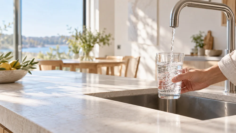 Agua en una cocina luminosa